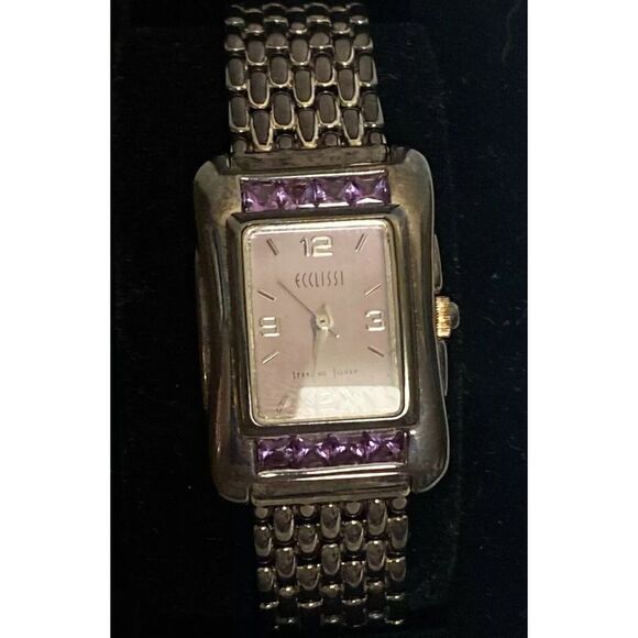Accessories - Ecclissi Womens Sterling Silver‎ Wristwatch Amethyst Crystals 32140 SR626SW